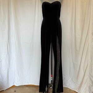 Faeriesty Rhinestone black Contrast Velvet Tube Pant Jumpsuit